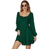 image:imageLYANER Womens Lantern Long Sleeve Tie Back Square Neck Ruffle Short Dress Flowy Casual Party Mini DressesDark Green