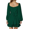 image:imageLYANER Womens Lantern Long Sleeve Tie Back Square Neck Ruffle Short Dress Flowy Casual Party Mini DressesDark Green