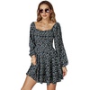 image:imageLYANER Womens Lantern Long Sleeve Tie Back Square Neck Ruffle Short Dress Flowy Casual Party Mini DressesFloral Black