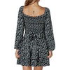 image:imageLYANER Womens Lantern Long Sleeve Tie Back Square Neck Ruffle Short Dress Flowy Casual Party Mini DressesFloral Black