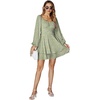 image:imageLYANER Womens Lantern Long Sleeve Tie Back Square Neck Ruffle Short Dress Flowy Casual Party Mini DressesFloral Green