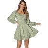 image:imageLYANER Womens Lantern Long Sleeve Tie Back Square Neck Ruffle Short Dress Flowy Casual Party Mini DressesFloral Green