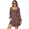 image:imageLYANER Womens Lantern Long Sleeve Tie Back Square Neck Ruffle Short Dress Flowy Casual Party Mini DressesFloral Wine Red