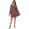 image:imageLYANER Womens Lantern Long Sleeve Tie Back Square Neck Ruffle Short Dress Flowy Casual Party Mini DressesFloral Wine Red
