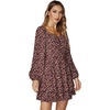 image:imageLYANER Womens Lantern Long Sleeve Tie Back Square Neck Ruffle Short Dress Flowy Casual Party Mini DressesFloral Wine Red