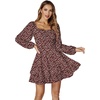 image:imageLYANER Womens Lantern Long Sleeve Tie Back Square Neck Ruffle Short Dress Flowy Casual Party Mini DressesFloral Wine Red