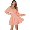 image:imageLYANER Womens Lantern Long Sleeve Tie Back Square Neck Ruffle Short Dress Flowy Casual Party Mini DressesLight Pink