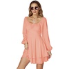 image:imageLYANER Womens Lantern Long Sleeve Tie Back Square Neck Ruffle Short Dress Flowy Casual Party Mini DressesLight Pink