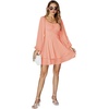 image:imageLYANER Womens Lantern Long Sleeve Tie Back Square Neck Ruffle Short Dress Flowy Casual Party Mini DressesLight Pink