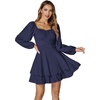 image:imageLYANER Womens Lantern Long Sleeve Tie Back Square Neck Ruffle Short Dress Flowy Casual Party Mini DressesNavy