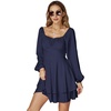 image:imageLYANER Womens Lantern Long Sleeve Tie Back Square Neck Ruffle Short Dress Flowy Casual Party Mini DressesNavy