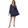 image:imageLYANER Womens Lantern Long Sleeve Tie Back Square Neck Ruffle Short Dress Flowy Casual Party Mini DressesNavy