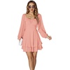 image:imageLYANER Womens Lantern Long Sleeve Tie Back Square Neck Ruffle Short Dress Flowy Casual Party Mini DressesPink
