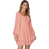 image:imageLYANER Womens Lantern Long Sleeve Tie Back Square Neck Ruffle Short Dress Flowy Casual Party Mini DressesPink