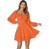 image:imageLYANER Womens Lantern Long Sleeve Tie Back Square Neck Ruffle Short Dress Flowy Casual Party Mini DressesPure Orange