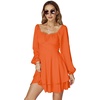 image:imageLYANER Womens Lantern Long Sleeve Tie Back Square Neck Ruffle Short Dress Flowy Casual Party Mini DressesPure Orange