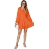 image:imageLYANER Womens Lantern Long Sleeve Tie Back Square Neck Ruffle Short Dress Flowy Casual Party Mini DressesPure Orange