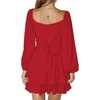 image:imageLYANER Womens Lantern Long Sleeve Tie Back Square Neck Ruffle Short Dress Flowy Casual Party Mini DressesRed