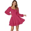 image:imageLYANER Womens Lantern Long Sleeve Tie Back Square Neck Ruffle Short Dress Flowy Casual Party Mini DressesRose