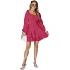 image:imageLYANER Womens Lantern Long Sleeve Tie Back Square Neck Ruffle Short Dress Flowy Casual Party Mini DressesRose