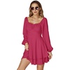 image:imageLYANER Womens Lantern Long Sleeve Tie Back Square Neck Ruffle Short Dress Flowy Casual Party Mini DressesRose