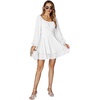 image:imageLYANER Womens Lantern Long Sleeve Tie Back Square Neck Ruffle Short Dress Flowy Casual Party Mini DressesWhite