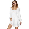 image:imageLYANER Womens Lantern Long Sleeve Tie Back Square Neck Ruffle Short Dress Flowy Casual Party Mini DressesWhite