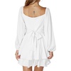 image:imageLYANER Womens Lantern Long Sleeve Tie Back Square Neck Ruffle Short Dress Flowy Casual Party Mini DressesWhite