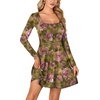 image:imageLYANER Womens Long Sleeve Mini Dress Loose Casual Empire Waist Above Knee Length DressesArmy Green Print