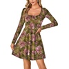 image:imageLYANER Womens Long Sleeve Mini Dress Loose Casual Empire Waist Above Knee Length DressesArmy Green Print