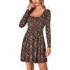 image:imageLYANER Womens Long Sleeve Mini Dress Loose Casual Empire Waist Above Knee Length DressesBlack and Orange Floral Print