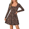 image:imageLYANER Womens Long Sleeve Mini Dress Loose Casual Empire Waist Above Knee Length DressesBlack and Orange Floral Print
