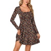 image:imageLYANER Womens Long Sleeve Mini Dress Loose Casual Empire Waist Above Knee Length DressesBlack and Orange Floral Print