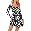 image:imageLYANER Womens Long Sleeve Mini Dress Loose Casual Empire Waist Above Knee Length DressesBlack and White Print