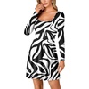 image:imageLYANER Womens Long Sleeve Mini Dress Loose Casual Empire Waist Above Knee Length DressesBlack and White Print