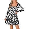 image:imageLYANER Womens Long Sleeve Mini Dress Loose Casual Empire Waist Above Knee Length DressesBlack and White Print