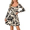 image:imageLYANER Womens Long Sleeve Mini Dress Loose Casual Empire Waist Above Knee Length DressesChampagne Print
