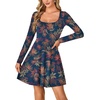 image:imageLYANER Womens Long Sleeve Mini Dress Loose Casual Empire Waist Above Knee Length DressesDark Blue Print