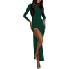 image:imageLYANER Womens Mock Neck Long Sleeve Slit Split Hem Cocktail Party Long DressDark Green