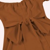 image:imageLYANER Womens Off Shoulder Wrap Ruffle Puff Short Sleeve Ruched Tie Back DressBrown