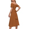 image:imageLYANER Womens Off Shoulder Wrap Ruffle Puff Short Sleeve Ruched Tie Back DressBrown