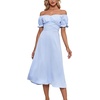 image:imageLYANER Womens Off Shoulder Wrap Ruffle Puff Short Sleeve Ruched Tie Back DressLight Blue