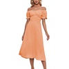 image:imageLYANER Womens Off Shoulder Wrap Ruffle Puff Short Sleeve Ruched Tie Back DressLight Orange