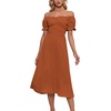 image:imageLYANER Womens Off Shoulder Wrap Ruffle Puff Short Sleeve Ruched Tie Back DressMocha