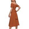 image:imageLYANER Womens Off Shoulder Wrap Ruffle Puff Short Sleeve Ruched Tie Back DressMocha