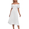 image:imageLYANER Womens Off Shoulder Wrap Ruffle Puff Short Sleeve Ruched Tie Back DressWhite