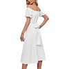 image:imageLYANER Womens Off Shoulder Wrap Ruffle Puff Short Sleeve Ruched Tie Back DressWhite