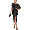 image:imageLYANER Womens One Off The Shoulder Ruched Wrap Front Split Hem Draped Party Midi DressBlack