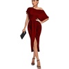 image:imageLYANER Womens One Off The Shoulder Ruched Wrap Front Split Hem Draped Party Midi DressBurgundy