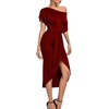 image:imageLYANER Womens One Off The Shoulder Ruched Wrap Front Split Hem Draped Party Midi DressBurgundy